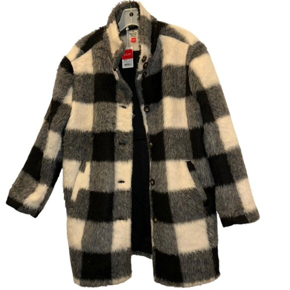 Marine Layer NEW NWT black white Buffalo check plaid fuzzy coat jacket M - Picture 1 of 4